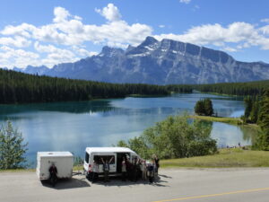 Small group tours in Canada, group at Two Jack Lake, Banff